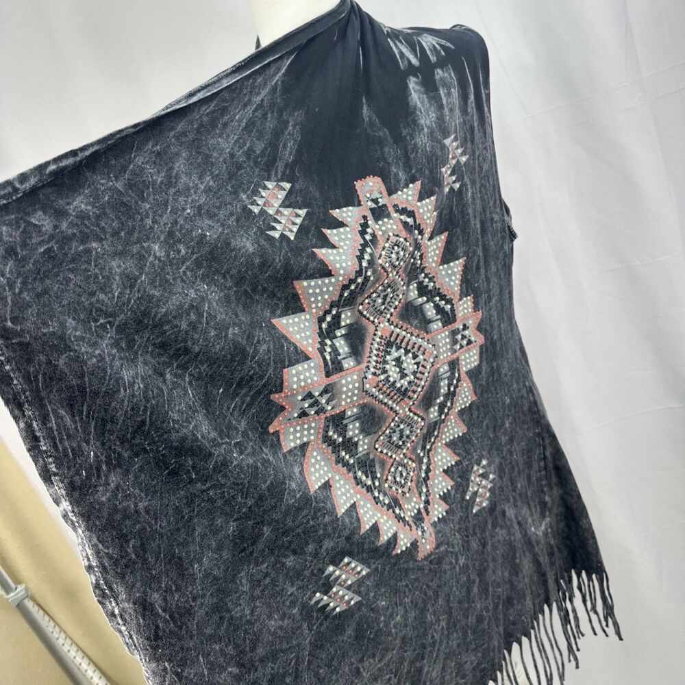 Vocal Black Mineral Wash Aztec Fringe Drape Vest Boho Western/southwest Sz XL - Picture 4 of 10